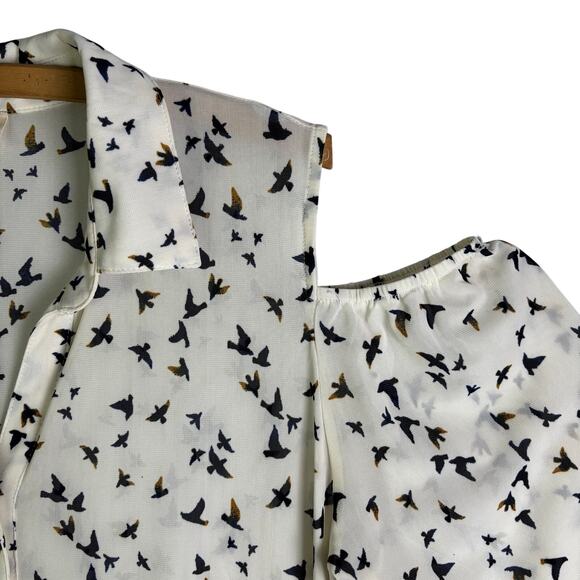EMBER Sheer Long Sleeve Button Front Bird Pattern Woman’s Blouse Size L - Picture 5 of 10